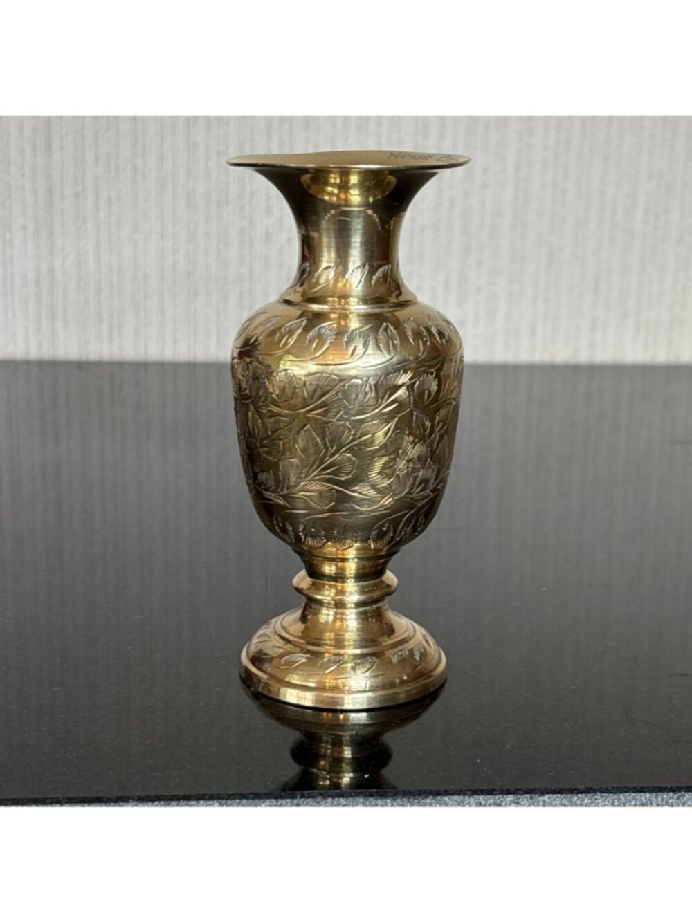 Vintage Brass Bud Vase Etched Floral Spur Honor Society Convention 60s 5" India - Picture 2 of 9